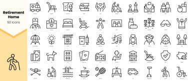 Set of retirement home Icons. Simple line art style icons pack. Vector illustration clipart