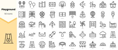 Oyun alanı simgeleri seti. Basit çizgi sanat simgeleri paketi. Vektör illüstrasyonu