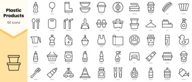 Plastik ürünler seti Simgeleri. Basit çizgi sanat simgeleri paketi. Vektör illüstrasyonu