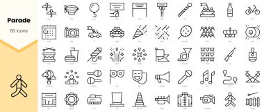 Tören simgeleri seti. Basit çizgi sanat simgeleri paketi. Vektör illüstrasyonu