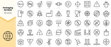 Paketleme simgeleri seti simgeleri. Basit çizgi sanat simgeleri paketi. Vektör illüstrasyonu