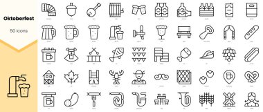 Oktoberfest Simgeleri. Basit çizgi sanat simgeleri paketi. Vektör illüstrasyonu