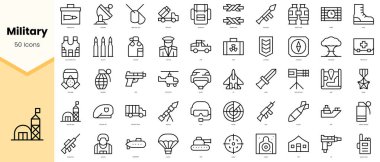 Set of military Icons. Simple line art style icons pack. Vector illustration
