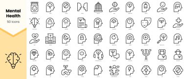 Set of mental health Icons. Simple line art style icons pack. Vector illustration