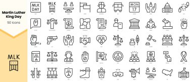Martin Luther King Day Icons seti. Basit çizgi sanat simgeleri paketi. Vektör illüstrasyonu