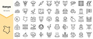 Kenya Simgeleri seti. Basit çizgi sanat simgeleri paketi. Vektör illüstrasyonu