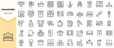 Ev İkonası seti. Basit çizgi sanat simgeleri paketi. Vektör illüstrasyonu