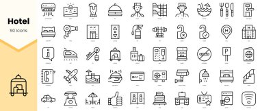 Set of hotel Icons. Simple line art style icons pack. Vector illustration