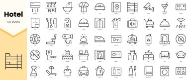 Set of hotel Icons. Simple line art style icons pack. Vector illustration