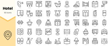 Set of hotel Icons. Simple line art style icons pack. Vector illustration