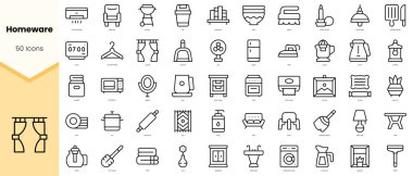 Ev yazılımı simgeleri seti. Basit çizgi sanat simgeleri paketi. Vektör illüstrasyonu