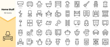 Ev eşyaları ikonları seti. Basit çizgi sanat simgeleri paketi. Vektör illüstrasyonu