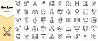 Set of hockey Icons. Simple line art style icons pack. Vector illustration