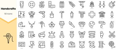 El sanatları simgeleri seti. Basit çizgi sanat simgeleri paketi. Vektör illüstrasyonu