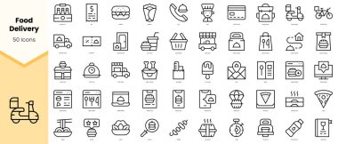 Set of food delivery Icons. Simple line art style icons pack. Vector illustration