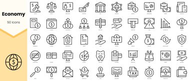 Ekonomi Simgeleri. Basit çizgi sanat simgeleri paketi. Vektör illüstrasyonu