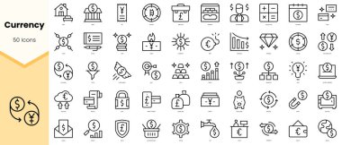 Set of currency Icons. Simple line art style icons pack. Vector illustration