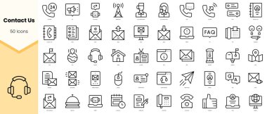 Biz Simgeler 'le bağlantı kurun. Basit çizgi sanat simgeleri paketi. Vektör illüstrasyonu