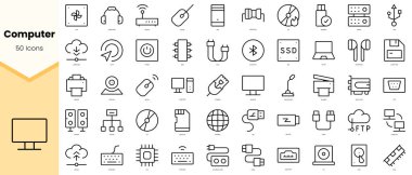 Bir dizi bilgisayar simgesi. Basit çizgi sanat simgeleri paketi. Vektör illüstrasyonu