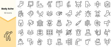 Vücut ağrısı ikonları. Basit çizgi sanat simgeleri paketi. Vektör illüstrasyonu