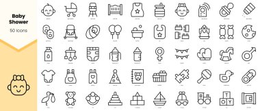Bebek partisi simgeleri seti. Basit çizgi sanat simgeleri paketi. Vektör illüstrasyonu