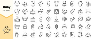 Bebek simgeleri seti. Basit çizgi sanat simgeleri paketi. Vektör illüstrasyonu