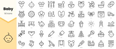 Bebek simgeleri seti. Basit çizgi sanat simgeleri paketi. Vektör illüstrasyonu