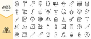 Eski uygarlık simgeleri. Basit çizgi sanat simgeleri paketi. Vektör illüstrasyonu