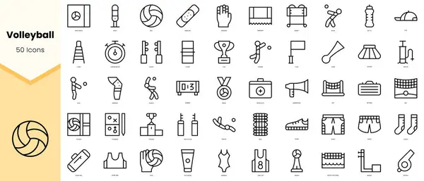Voleybol ikonları seti. Basit çizgi sanat simgeleri paketi. Vektör illüstrasyonu
