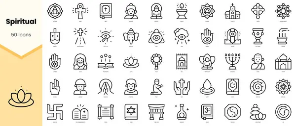 Bir dizi ruhani ikon. Basit çizgi sanat simgeleri paketi. Vektör illüstrasyonu