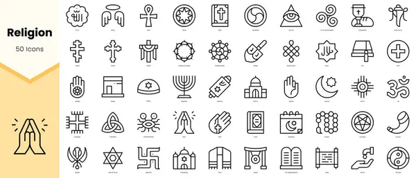 Din simgeleri seti. Basit çizgi sanat simgeleri paketi. Vektör illüstrasyonu