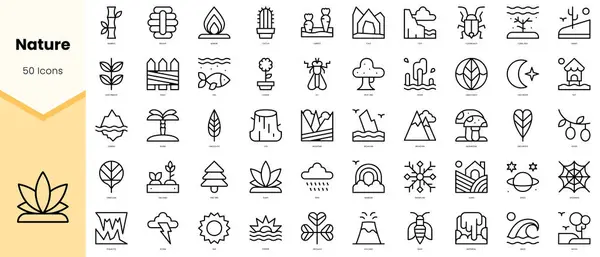 Doğa Simgeleri. Basit çizgi sanat simgeleri paketi. Vektör illüstrasyonu