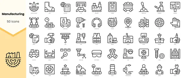 Simge imalatı seti. Basit çizgi sanat simgeleri paketi. Vektör illüstrasyonu