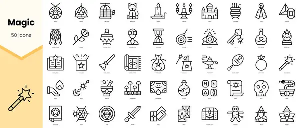 Sihirli ikonlar. Basit çizgi sanat simgeleri paketi. Vektör illüstrasyonu