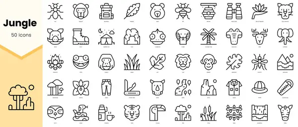 Bir grup orman ikonu. Basit çizgi sanat simgeleri paketi. Vektör illüstrasyonu