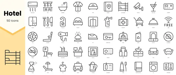 Set of hotel Icons. Simple line art style icons pack. Vector illustration