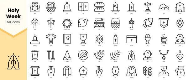 Kutsal hafta ikonları seti. Basit çizgi sanat simgeleri paketi. Vektör illüstrasyonu