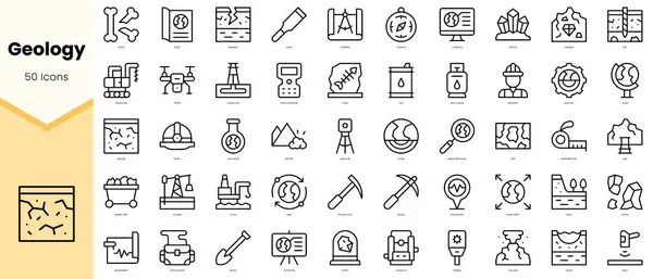 Jeoloji simgeleri seti. Basit çizgi sanat simgeleri paketi. Vektör illüstrasyonu