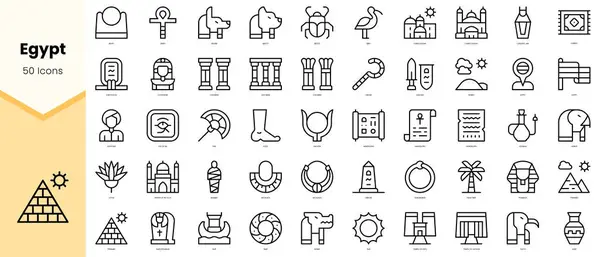 Bir dizi Mısır Simgesi. Basit çizgi sanat simgeleri paketi. Vektör illüstrasyonu