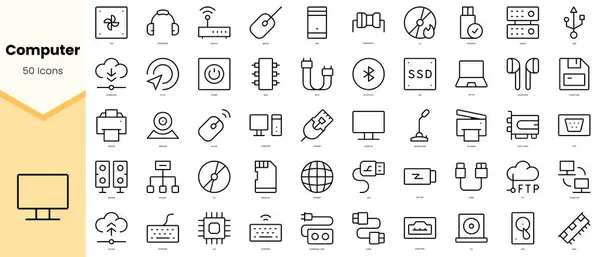 Bir dizi bilgisayar simgesi. Basit çizgi sanat simgeleri paketi. Vektör illüstrasyonu