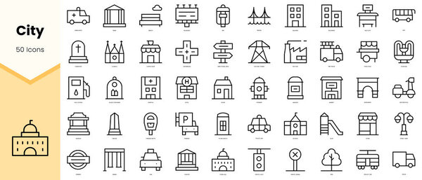 Set of city Icons. Simple line art style icons pack. Vector illustration