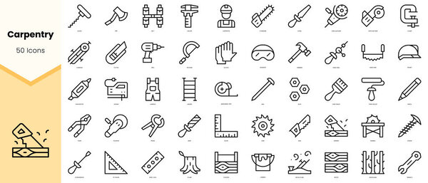 Set of carpentry Icons. Simple line art style icons pack. Vector illustration