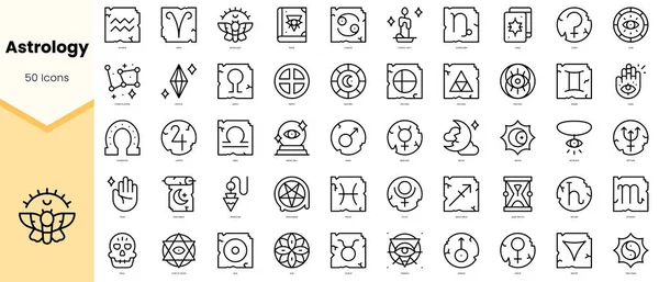 Set Von Symbolen Der Astrologie Einfache Zeilenkunst Stil Symbole Packen — Stockvektor