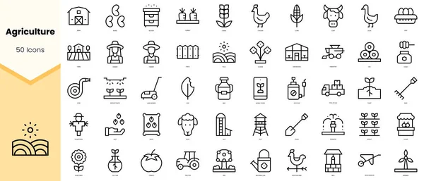 Tarım Simgeleri seti. Basit çizgi sanat simgeleri paketi. Vektör illüstrasyonu