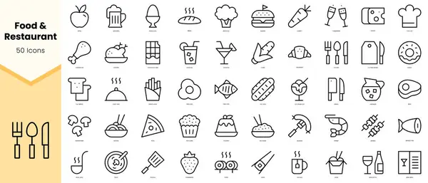 Σύνολο Τροφίμων Και Εστιατορίων Εικόνες Απλή Γραμμή Τέχνη Στυλ Εικονίδια Διάνυσμα Αρχείου