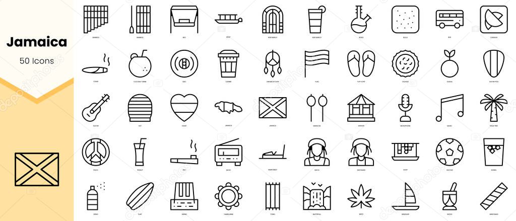 Set of jamaica Icons. Simple line art style icons pack. Vector illustration