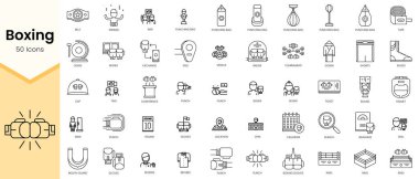 Basit Taslak Boks simgeleri. Doğrusal biçim simgeleri paketlendi. Vektör illüstrasyonu