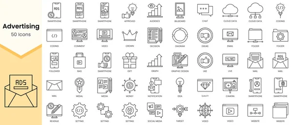 Simple Outline Set of Advertising icons. Linear style icons pack. Vector illustration