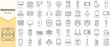 Basit Elektronik Taslak Simgeleri. Doğrusal biçim simgeleri paketlendi. Vektör illüstrasyonu