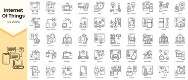 Nesnelerin Simgelerinin Basit Ana Hattı. Doğrusal biçim simgeleri paketlendi. Vektör illüstrasyonu
